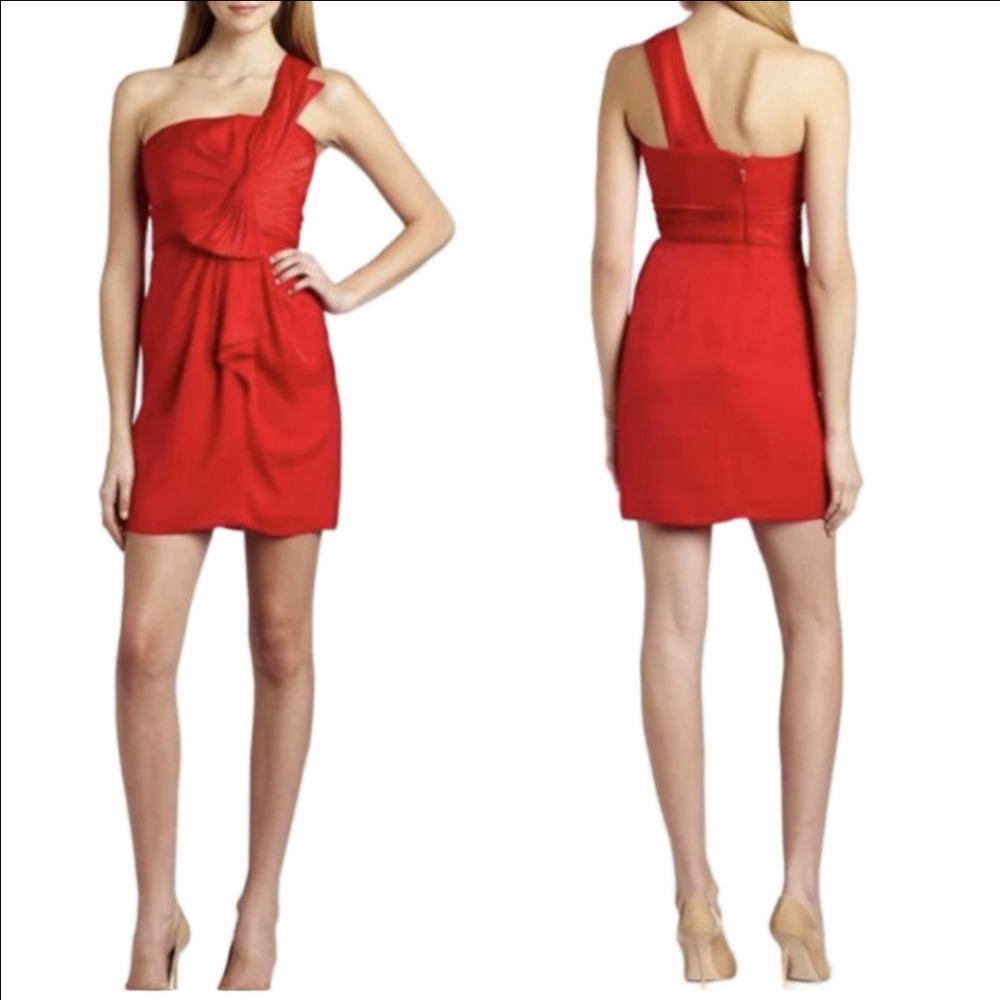 Women's BCBGMAXAZRIA Dress Size 6 Red One Shoulder